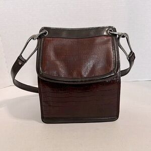 Vintage Marc Chantal Brown Croc Bag Purse Crossbody Retro Patent Faux Leather